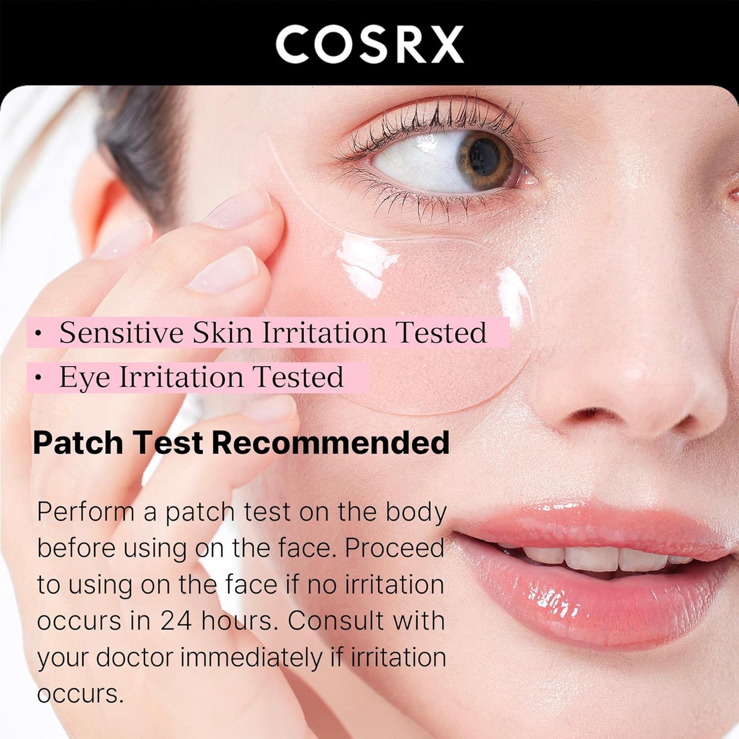 COSRX Pink Peptide Collagen Hydrogel Augenpads Mit Koffein Gegen Augenringe, Vermindert Das Volumen Von Tränensäcken Und Schwellungen, Anti-Falten Eye Pads, Korean Skincare, 60 Stück