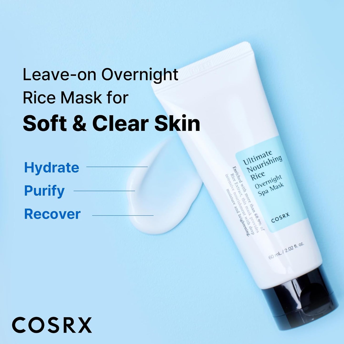 COSRX Gesichtsmaske Ultimate Nourishing Rice Overnight Spa Mask | Feuchtigkeitscreme Mit 68% Reis-Extrakt Und 2% Niacinamid | Für Alle Hauttypen | Vegan, Tierversuchsfrei | Korean Skincare