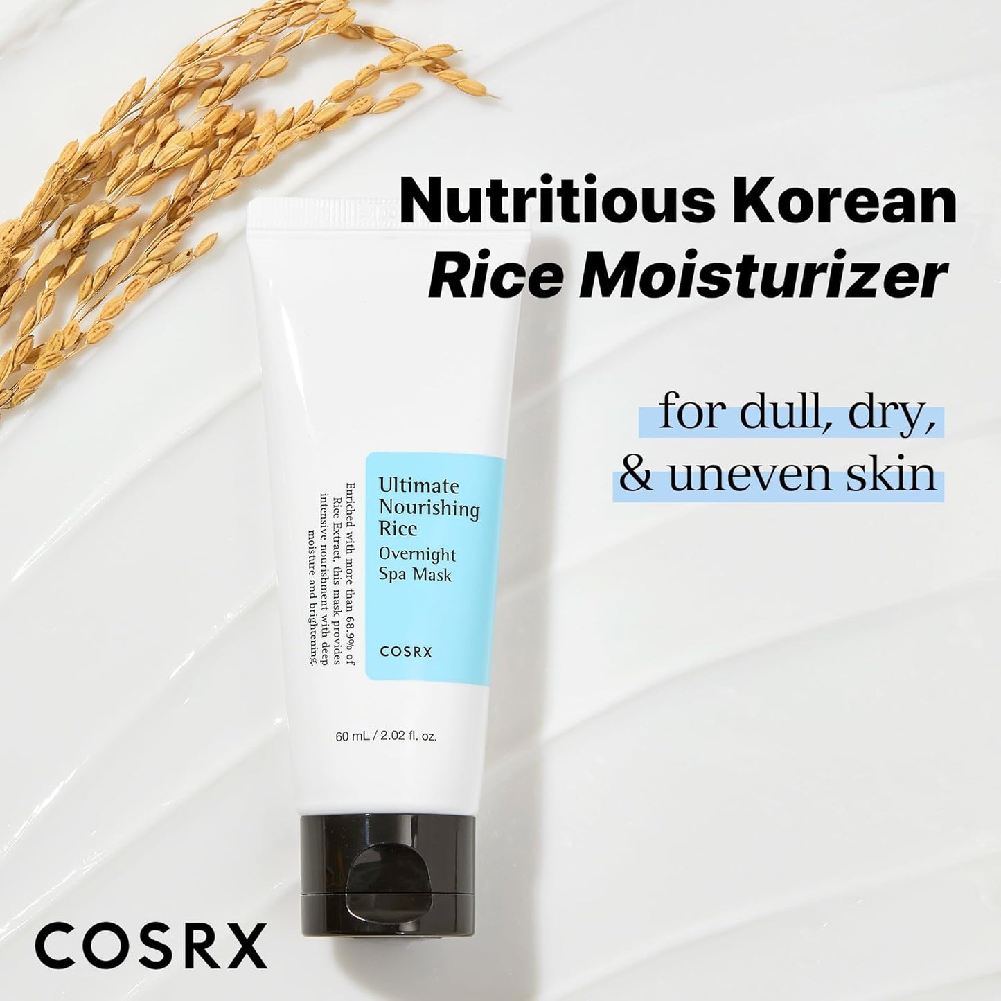 COSRX Gesichtsmaske Ultimate Nourishing Rice Overnight Spa Mask | Feuchtigkeitscreme Mit 68% Reis-Extrakt Und 2% Niacinamid | Für Alle Hauttypen | Vegan, Tierversuchsfrei | Korean Skincare