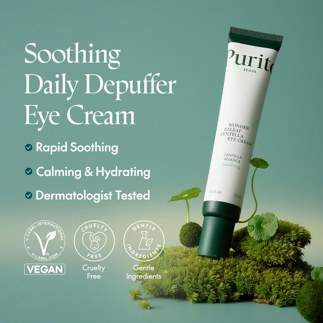 PURITO Centella Eye Cream, Korean Centella, for Sensitive Skin, Soothing, Facial Eye Cream for Face, Dark Circles, Wrinkles, Puffiness, K-Beauty, Vegan & Cruelty-Free, 30Ml 1Fl.Oz