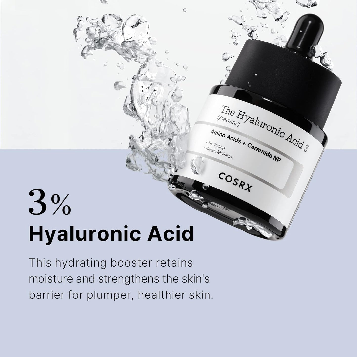 COSRX Pure Hyaluronic Acid 3% Serum, Reines Hyaluron Serum Hochdosiert - Mit Reiner Hyaluronsäure & Ceramide, anti Aging & anti Falten Feuchtigkeitspflege, Für Alle Hauttypen, Korean Skincare