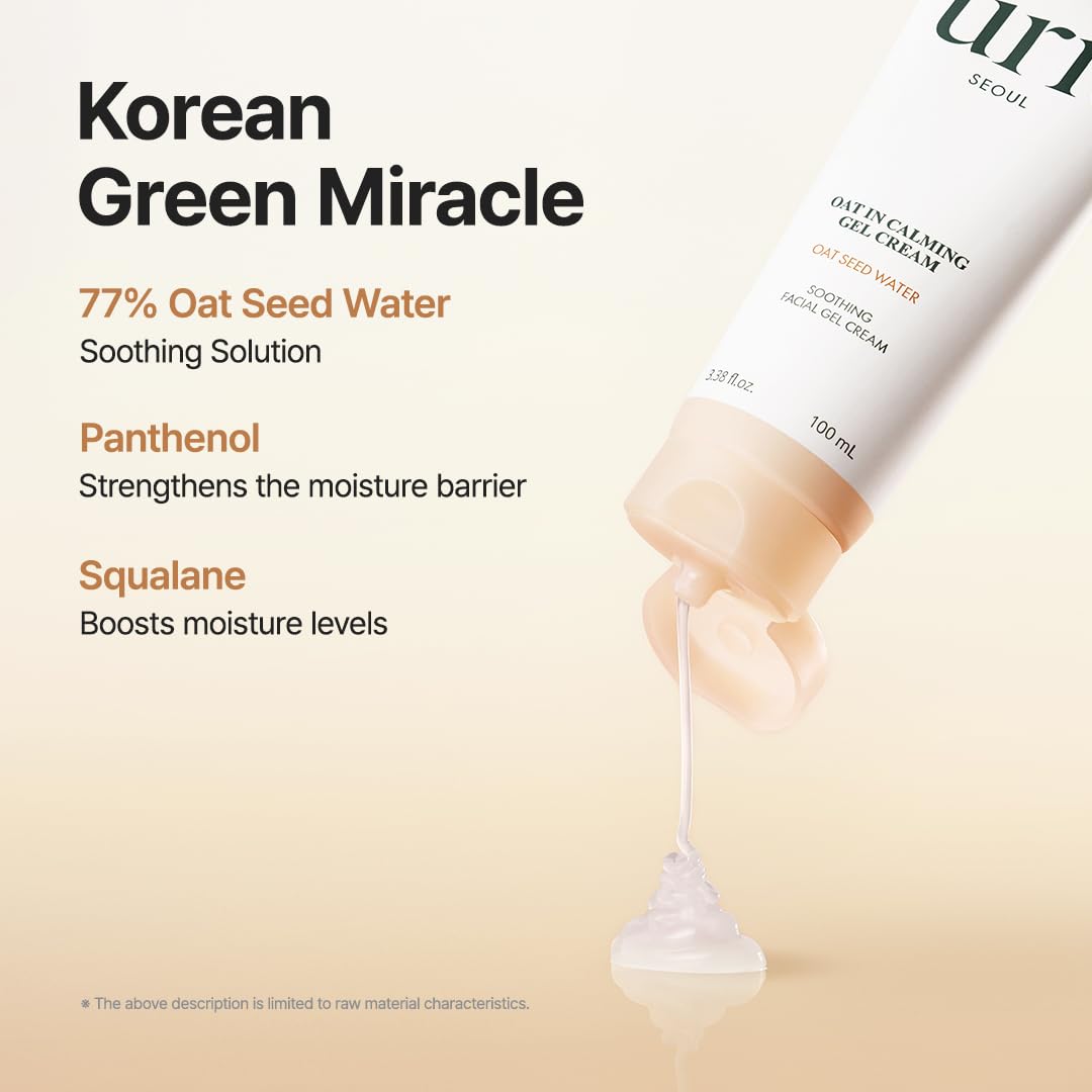 PURITO Oat in Calming Gel Cream, Oat Seed Water Hydration & Soothing, Lightweight, Non-Sticky FA Safe Moisturizer for Sensitive Skin, Non-Comedogenic, Fragrance-Free, Korean Skincare 100Ml