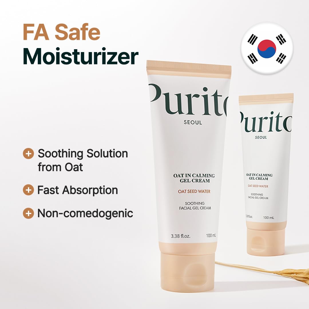 PURITO Oat in Calming Gel Cream, Oat Seed Water Hydration & Soothing, Lightweight, Non-Sticky FA Safe Moisturizer for Sensitive Skin, Non-Comedogenic, Fragrance-Free, Korean Skincare 100Ml