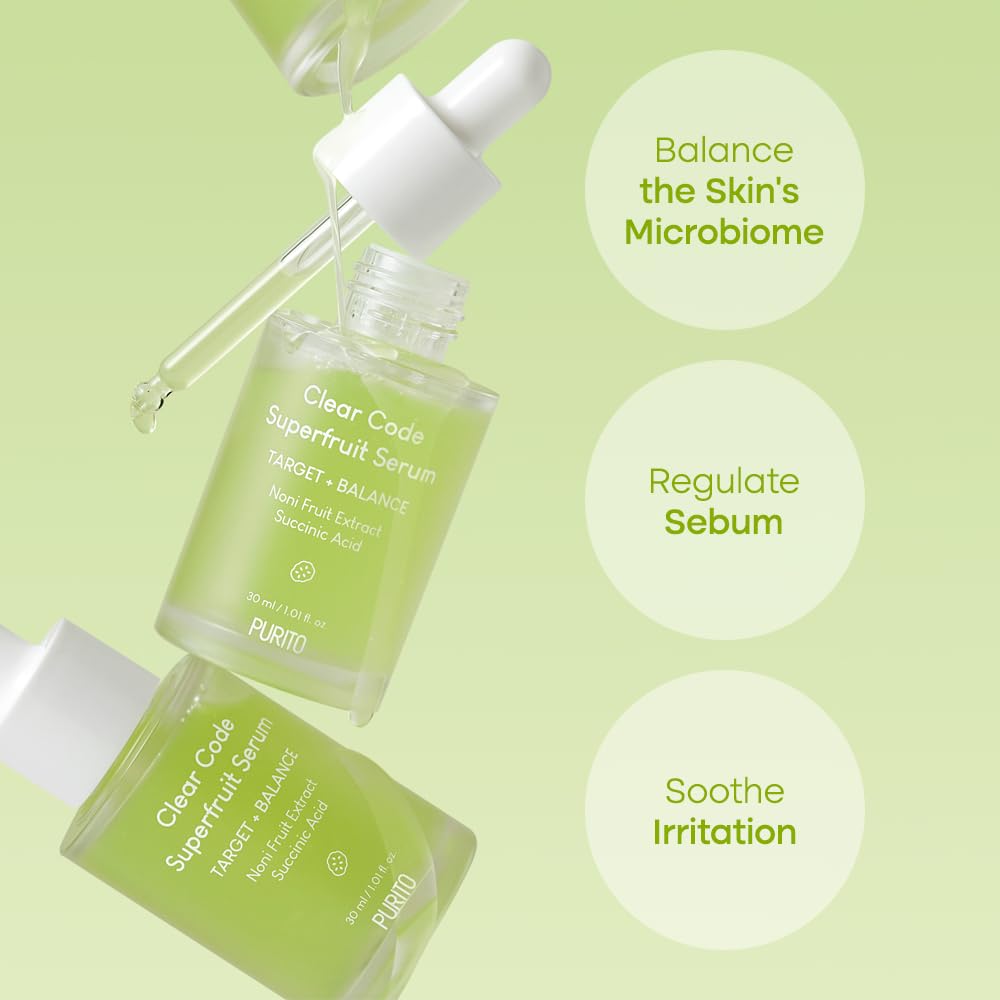 PURITO Clear Code Superfruit Serum 30Ml/1.01 Fl.Oz., Next-Generation Clarifying Solution with Noni Fruit Extract, Non-Irritating, Vegan, Cruelty-Free, Suitable for Sensitive Skin, Korean Skincare
