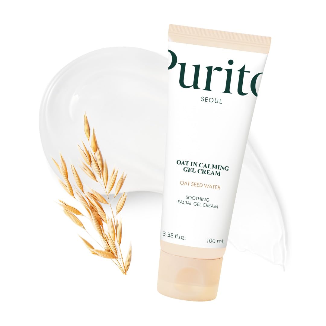 PURITO Oat in Calming Gel Cream, Oat Seed Water Hydration & Soothing, Lightweight, Non-Sticky FA Safe Moisturizer for Sensitive Skin, Non-Comedogenic, Fragrance-Free, Korean Skincare 100Ml