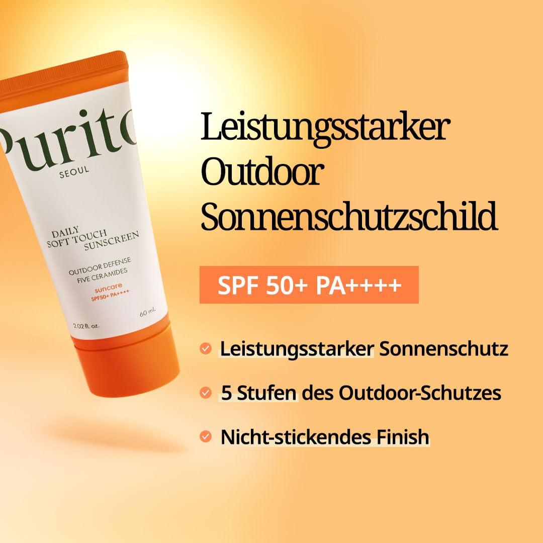 PURITO SEOUL Daily Soft Touch Sunscreen, SPF50+ PA++++, Ceramides, Non White Cast, Water-Resistant UVA & UVB Protection, K-Beauty