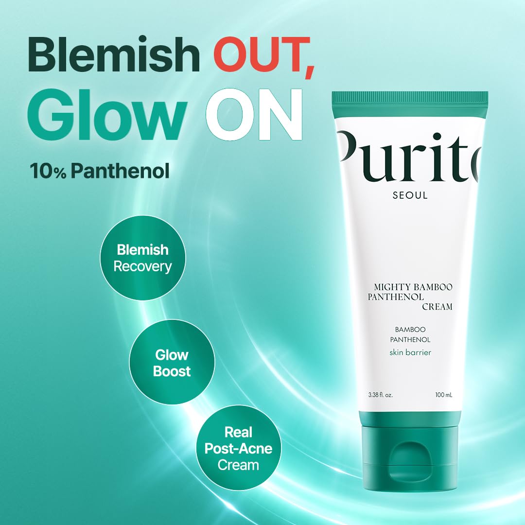 PURITO Panthenol Cream, Glow Skin, Skin Barrier Repair, for All Skin Types, Daily Face Moisturizer, Vegan & Cruelty-Free, Korean Skin Care, Glass Skin, 3.38Fl.Oz / 100Ml