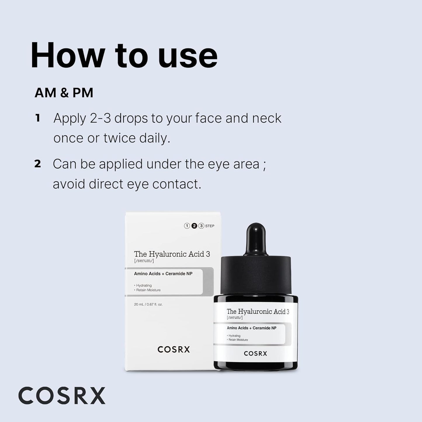 COSRX Pure Hyaluronic Acid 3% Serum, Reines Hyaluron Serum Hochdosiert - Mit Reiner Hyaluronsäure & Ceramide, anti Aging & anti Falten Feuchtigkeitspflege, Für Alle Hauttypen, Korean Skincare