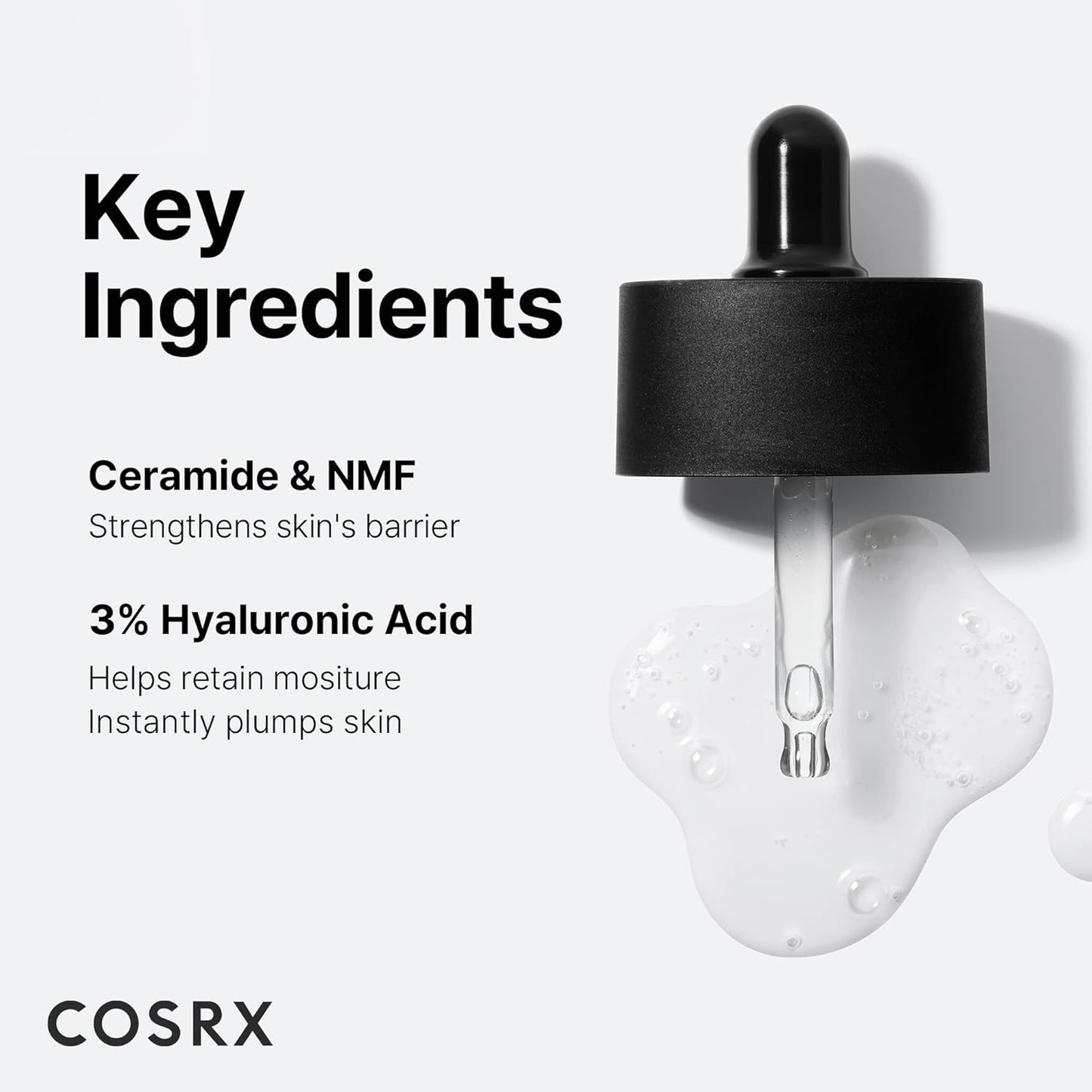 COSRX Pure Hyaluronic Acid 3% Serum, Reines Hyaluron Serum Hochdosiert - Mit Reiner Hyaluronsäure & Ceramide, anti Aging & anti Falten Feuchtigkeitspflege, Für Alle Hauttypen, Korean Skincare