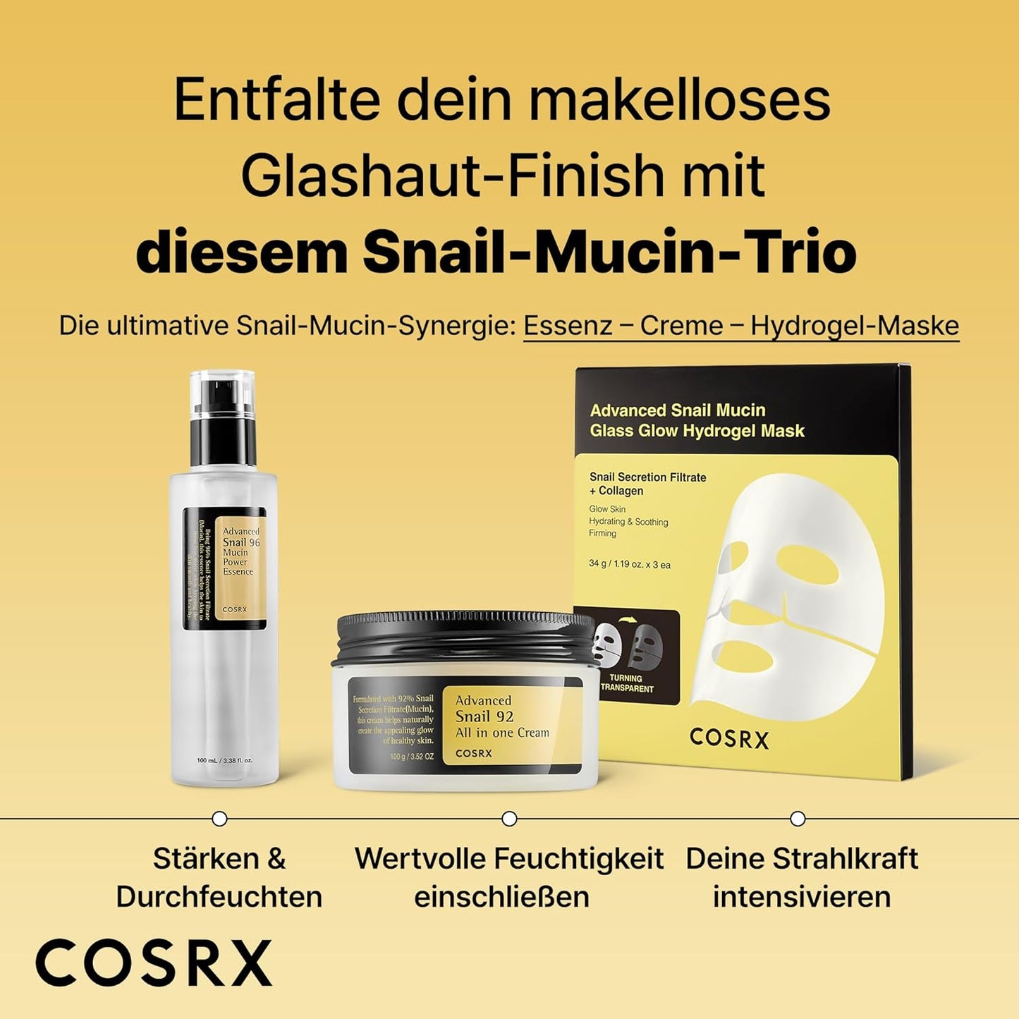 COSRX Fortschrittliche Schnecken-Muzin-96-Power-Essenz 100 Ml Fl. Oz | Schneckensekret-Filtrat 96 % | Hautreparaturserum | CPNP, Koreanische Hautpflege, Ohne Tierquälerei, Ohne Parabene, Ohne Alkohol