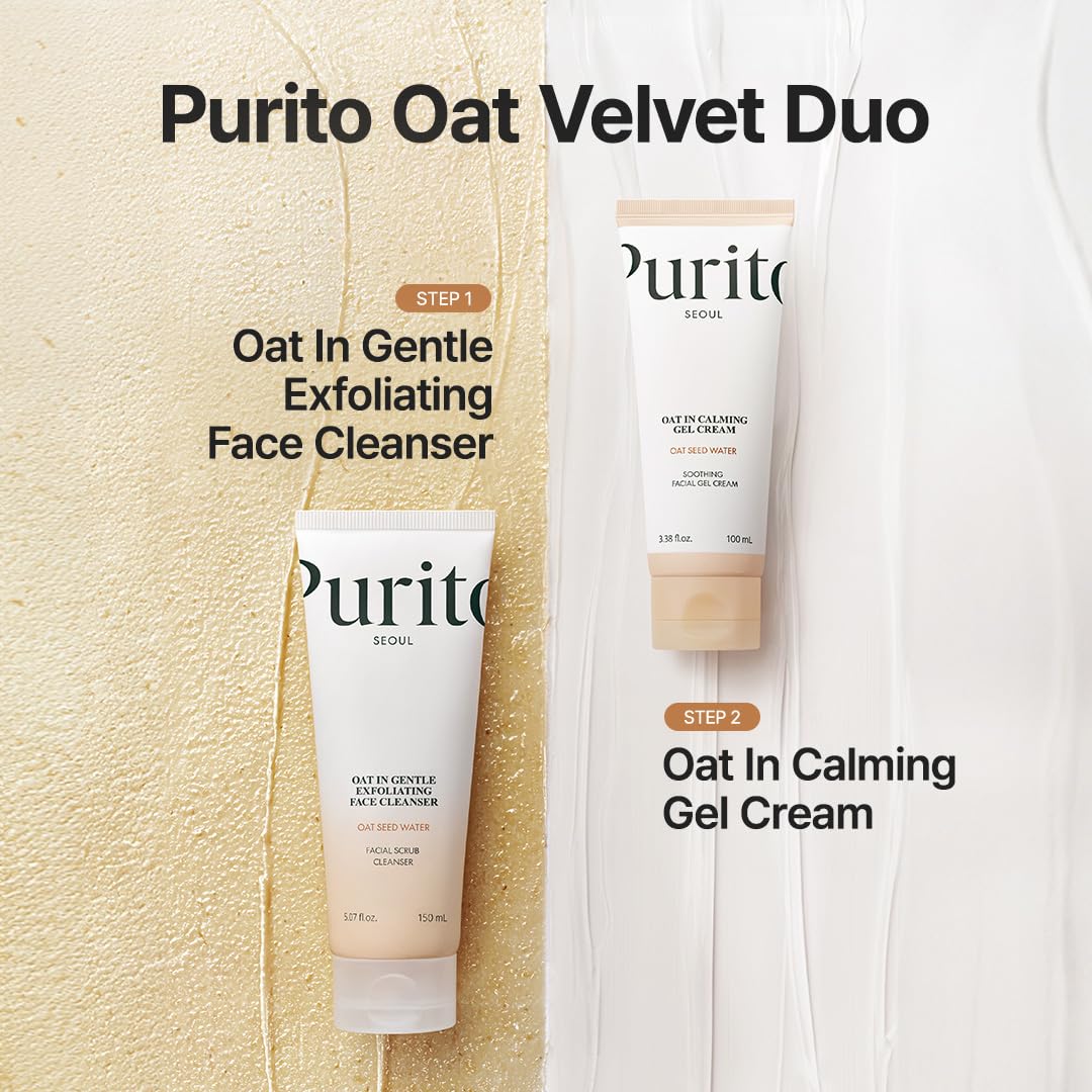PURITO Oat in Calming Gel Cream, Oat Seed Water Hydration & Soothing, Lightweight, Non-Sticky FA Safe Moisturizer for Sensitive Skin, Non-Comedogenic, Fragrance-Free, Korean Skincare 100Ml