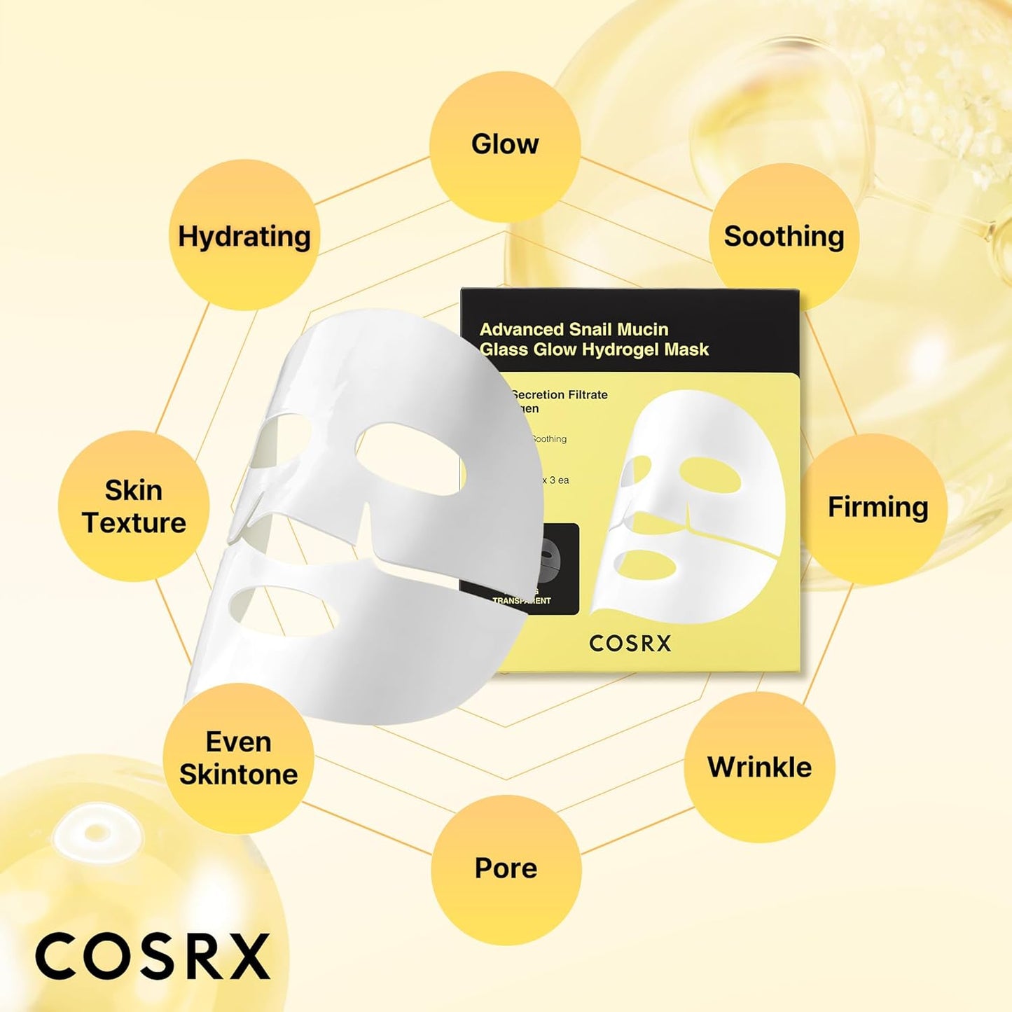 COSRX Advanced Snail Mucin Glass Glow Hydrogel Maske Collagen Gesichtsmaske Für Tiefenwirksame Feuchtigkeit Und Strahlenden Teint, Geeignet Für Alle Hauttypen, Korean Skincare 3 Stück