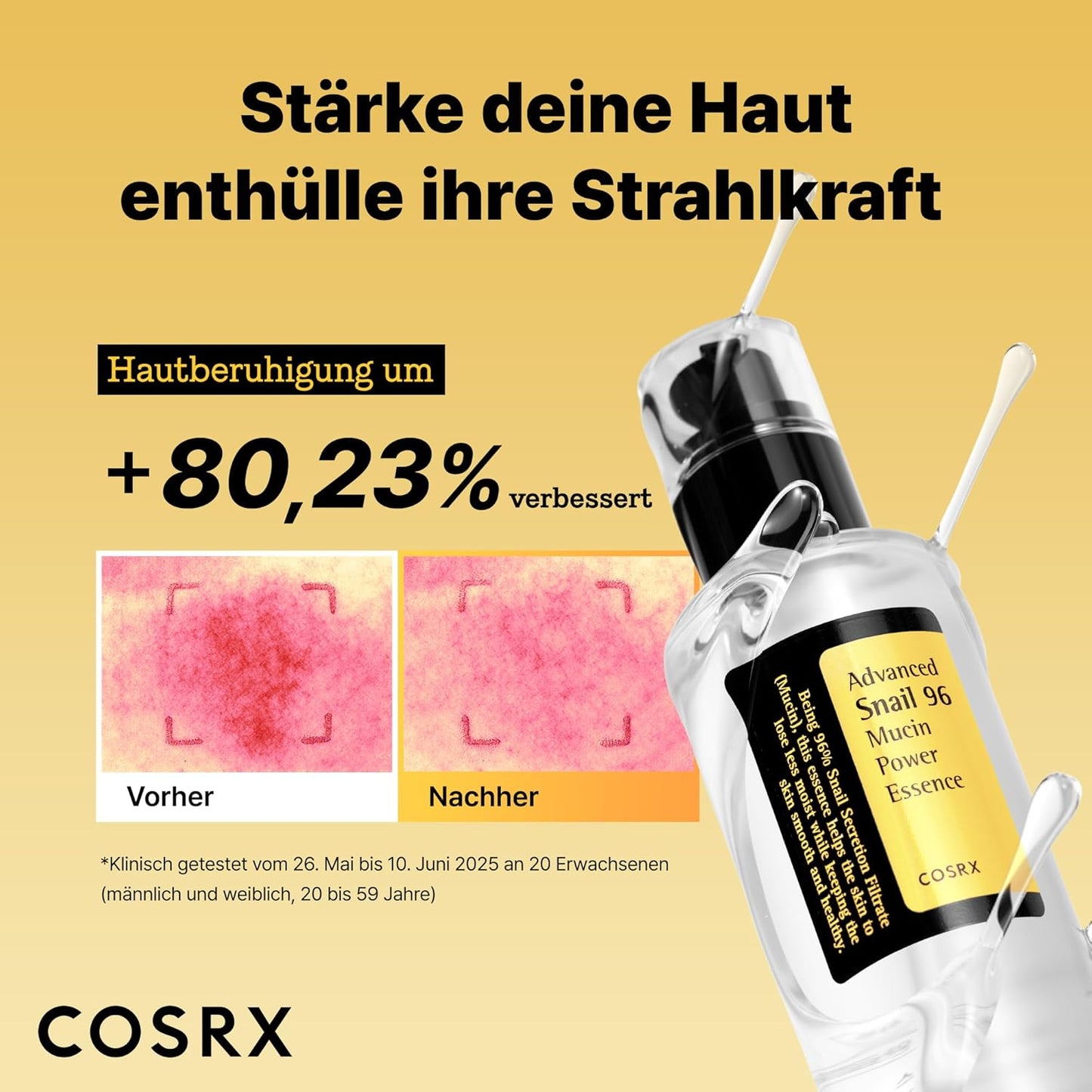 COSRX Fortschrittliche Schnecken-Muzin-96-Power-Essenz 100 Ml Fl. Oz | Schneckensekret-Filtrat 96 % | Hautreparaturserum | CPNP, Koreanische Hautpflege, Ohne Tierquälerei, Ohne Parabene, Ohne Alkohol