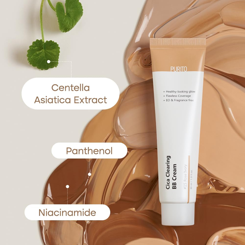 PURITO| Cica Clearing BB Cream, #21 Hellbeige, 1 Fl.Oz/30 Ml, Vegane Bb-Creme, Getönt