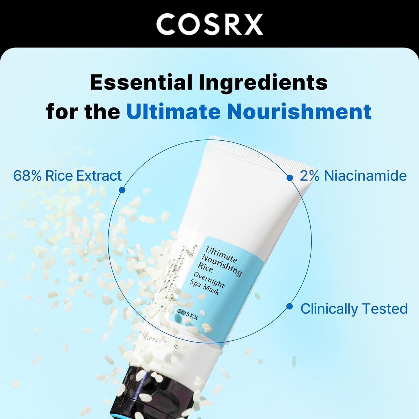 COSRX Gesichtsmaske Ultimate Nourishing Rice Overnight Spa Mask | Feuchtigkeitscreme Mit 68% Reis-Extrakt Und 2% Niacinamid | Für Alle Hauttypen | Vegan, Tierversuchsfrei | Korean Skincare