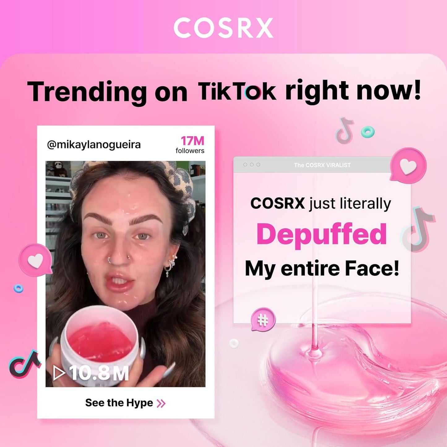 COSRX Pink Peptide Collagen Hydrogel Augenpads Mit Koffein Gegen Augenringe, Vermindert Das Volumen Von Tränensäcken Und Schwellungen, Anti-Falten Eye Pads, Korean Skincare, 60 Stück