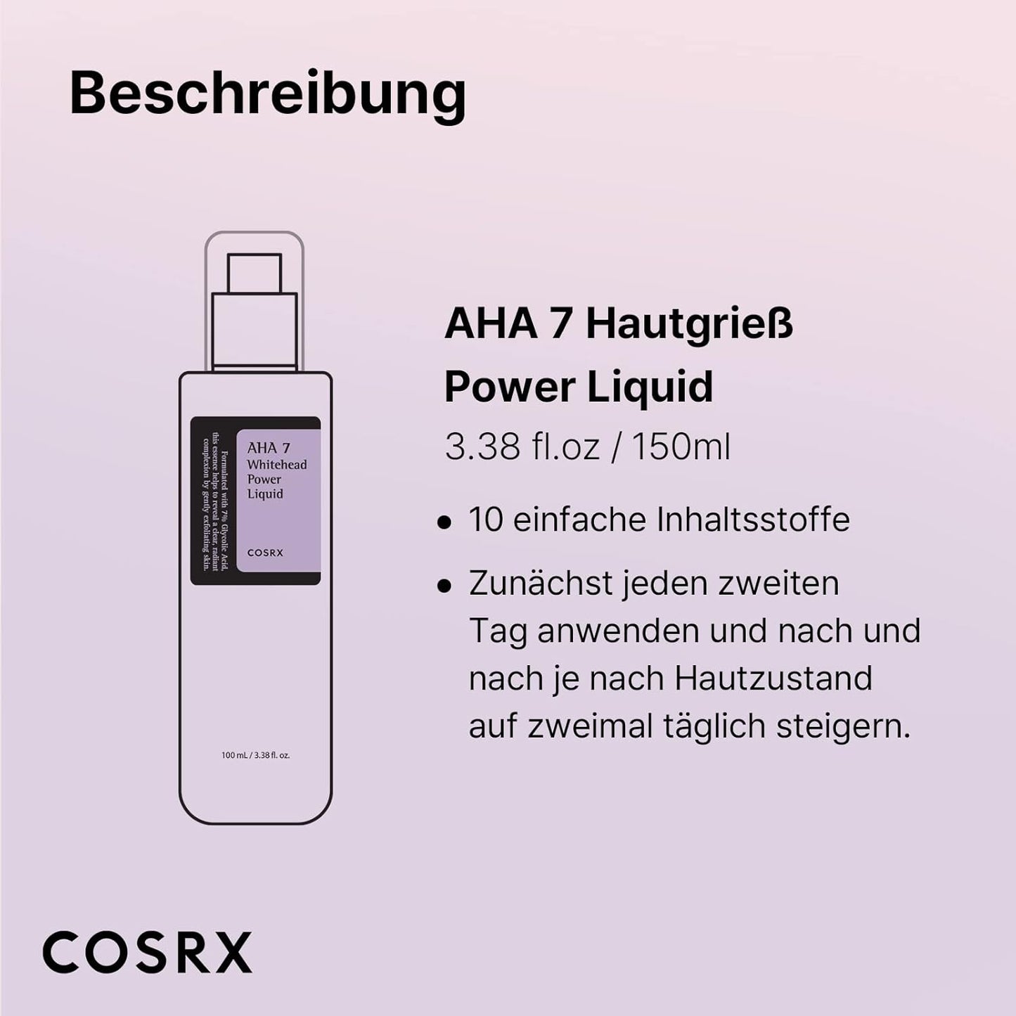 COSRX AHA 7 Whitehead Power Liquid, 100 Ml, Whitehead Remover, Glycolsäure 7%, AHA Peeling, Porenminimizer, Frei Von Tierversuchen, Parabenen, Korean Skincare