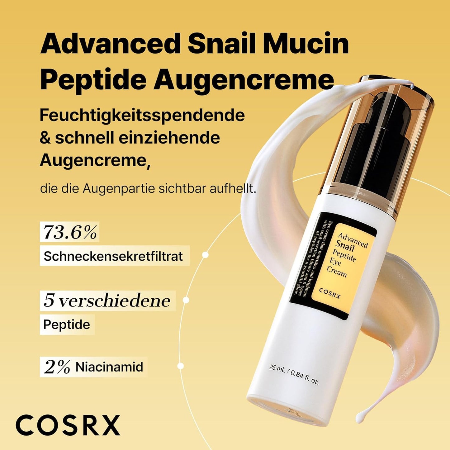 COSRX Snail Peptide Eye Cream Mit 73,7% Schneckenschleim Und Hyaluronsäure - Aufhellende Anti-Aging Korean Augencreme Gegen Feine Linien Und Dunkle Kreise, 25Ml, Korean Skincare