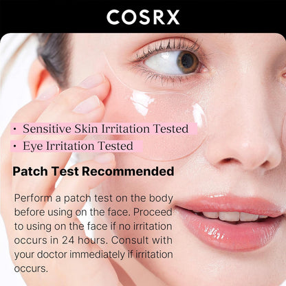 COSRX Pink Peptide Collagen Hydrogel Augenpads Mit Koffein Gegen Augenringe, Vermindert Das Volumen Von Tränensäcken Und Schwellungen, Anti-Falten Eye Pads, Korean Skincare, 60 Stück