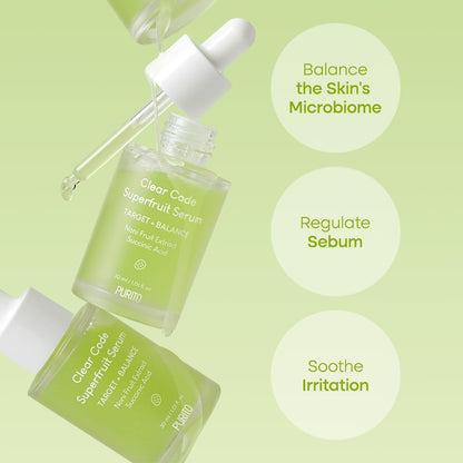 PURITO Clear Code Superfruit Serum 30Ml/1.01 Fl.Oz., Next-Generation Clarifying Solution with Noni Fruit Extract, Non-Irritating, Vegan, Cruelty-Free, Suitable for Sensitive Skin, Korean Skincare
