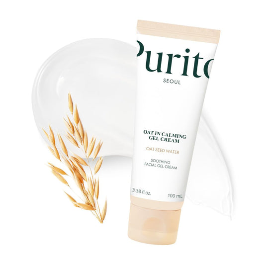 PURITO Oat in Calming Gel Cream, Oat Seed Water Hydration & Soothing, Lightweight, Non-Sticky FA Safe Moisturizer for Sensitive Skin, Non-Comedogenic, Fragrance-Free, Korean Skincare 100Ml