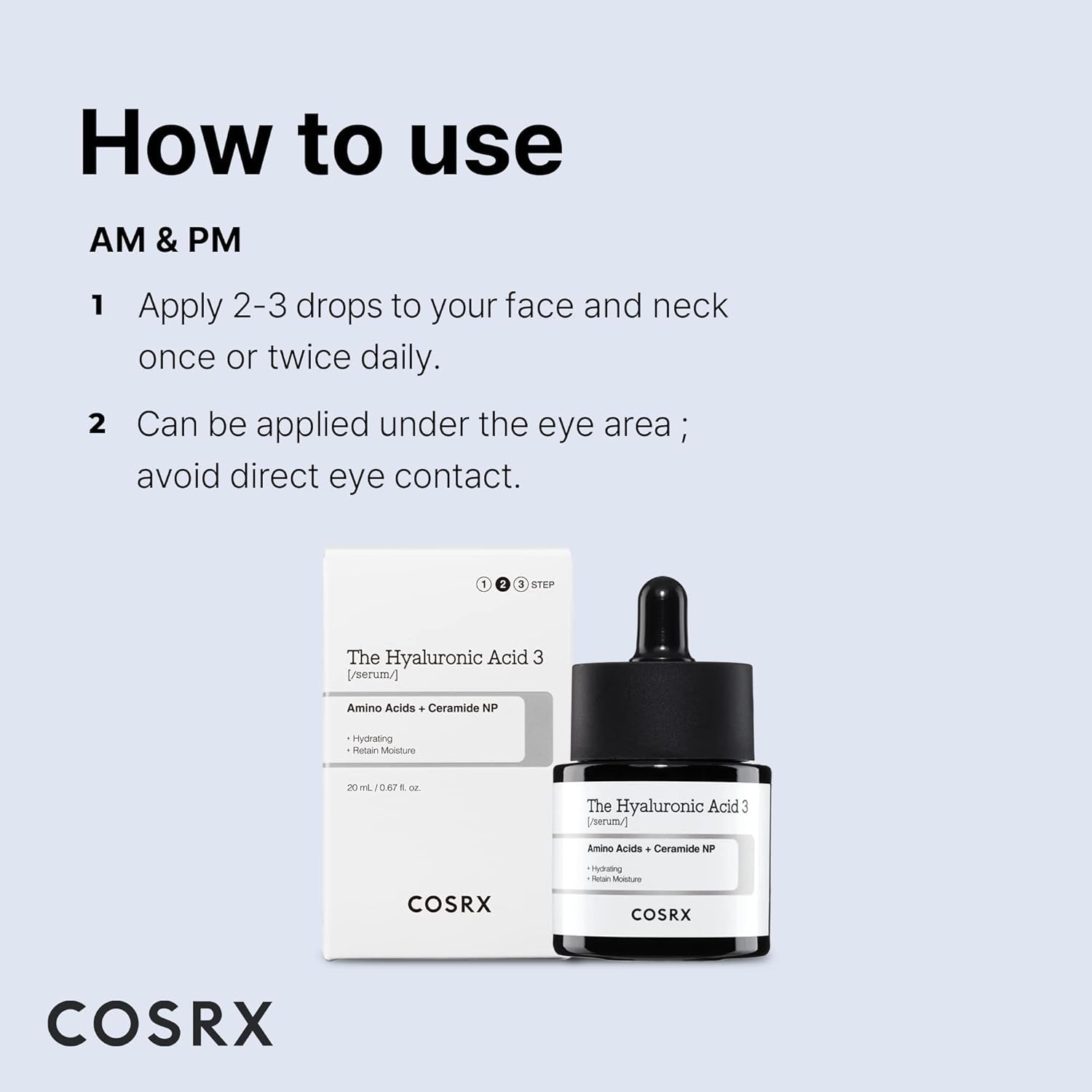 COSRX Pure Hyaluronic Acid 3% Serum, Reines Hyaluron Serum Hochdosiert - Mit Reiner Hyaluronsäure & Ceramide, anti Aging & anti Falten Feuchtigkeitspflege, Für Alle Hauttypen, Korean Skincare