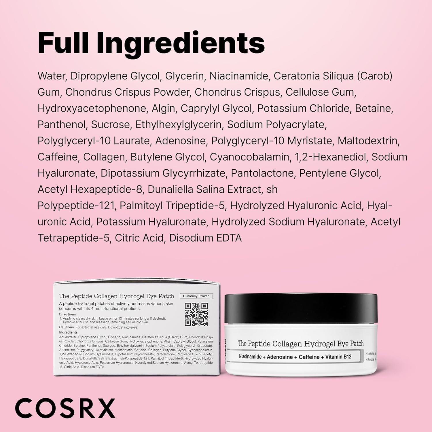 COSRX Pink Peptide Collagen Hydrogel Augenpads Mit Koffein Gegen Augenringe, Vermindert Das Volumen Von Tränensäcken Und Schwellungen, Anti-Falten Eye Pads, Korean Skincare, 60 Stück