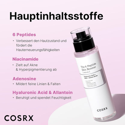 COSRX 6 Peptide Collagen Serum Gesicht & Toner Gesicht Für Hauterneuerung & Straffung Mit Niacinamid & Hyaluronsäure, Verbessert Hautelastizität, Beruhigender Hautpflege-Booster, Korean Skincare 150Ml