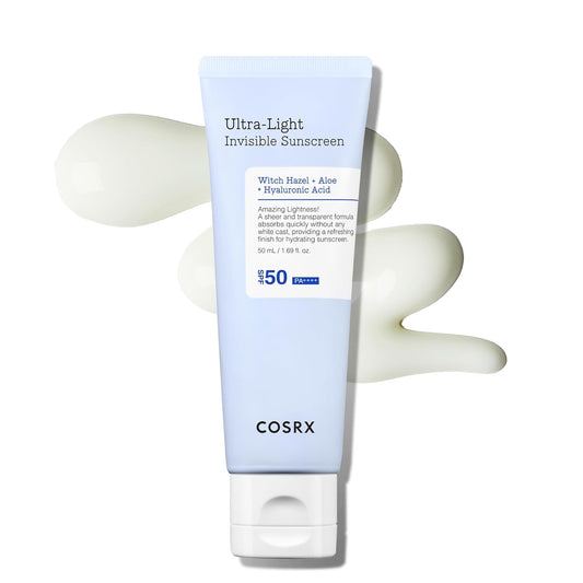 COSRX Ultra-Leichte Unsichtbare Sonnencreme LSF 50 Transparenter Sonnenschutz Mit Hyaluronsäure, Kein Weißer Schleier, Nicht Fettend, Starker Uv-Schutz, Sonnenpflege, Koreanische Sunscreen 50 Ml