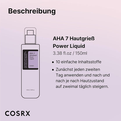 COSRX AHA 7 Whitehead Power Liquid, 100 Ml, Whitehead Remover, Glycolsäure 7%, AHA Peeling, Porenminimizer, Frei Von Tierversuchen, Parabenen, Korean Skincare