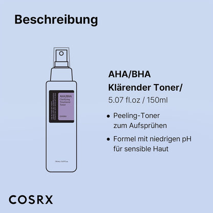 COSRX AHA/BHA Clarifying Treatment Toner | Peeling-Gesichtswasser Für Ebenmäßige Haut | anti Mitesser & anti Pickel | Poren Verkleinern | Für Alle Hauttypen | Vegan, Parabenfrei, Alkoholfrei, Tierversuchsfrei | Korean Skincare